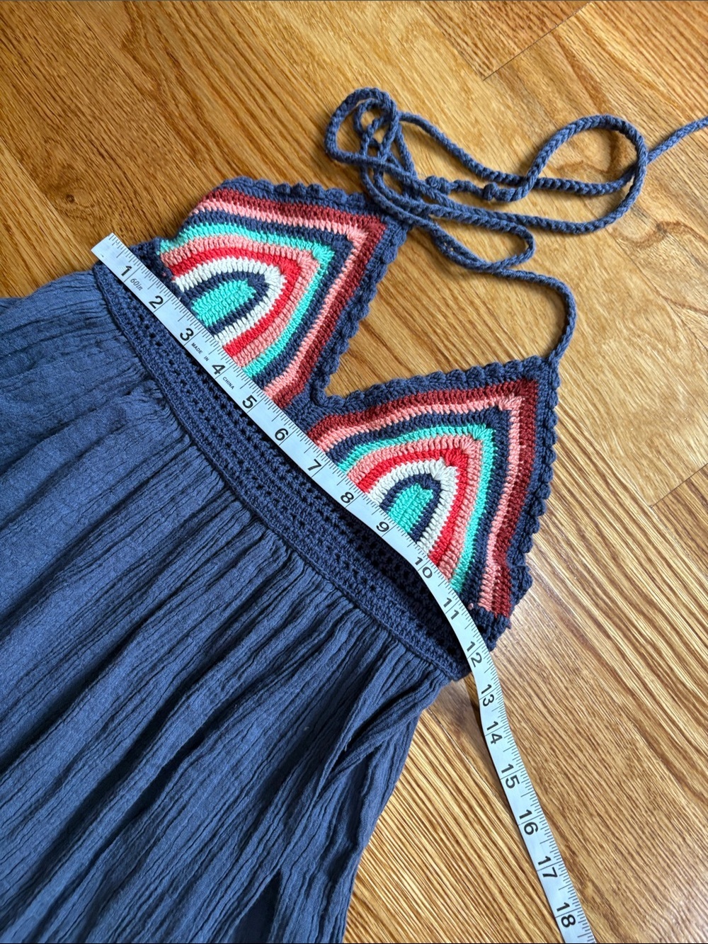 aerie rainbow crochet halter Maxi gauze navy boho sundress cotton XS / S - Picture 9 of 10